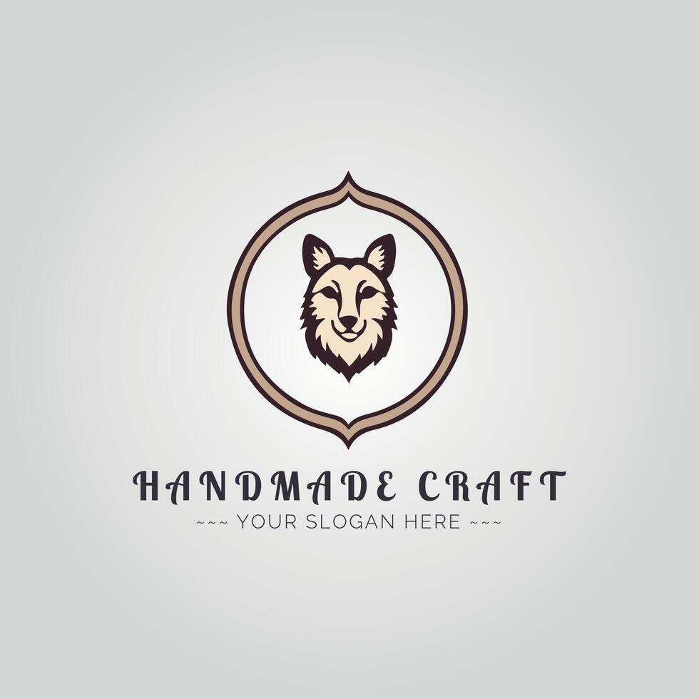 Handmade craft logo template with wolf head vector