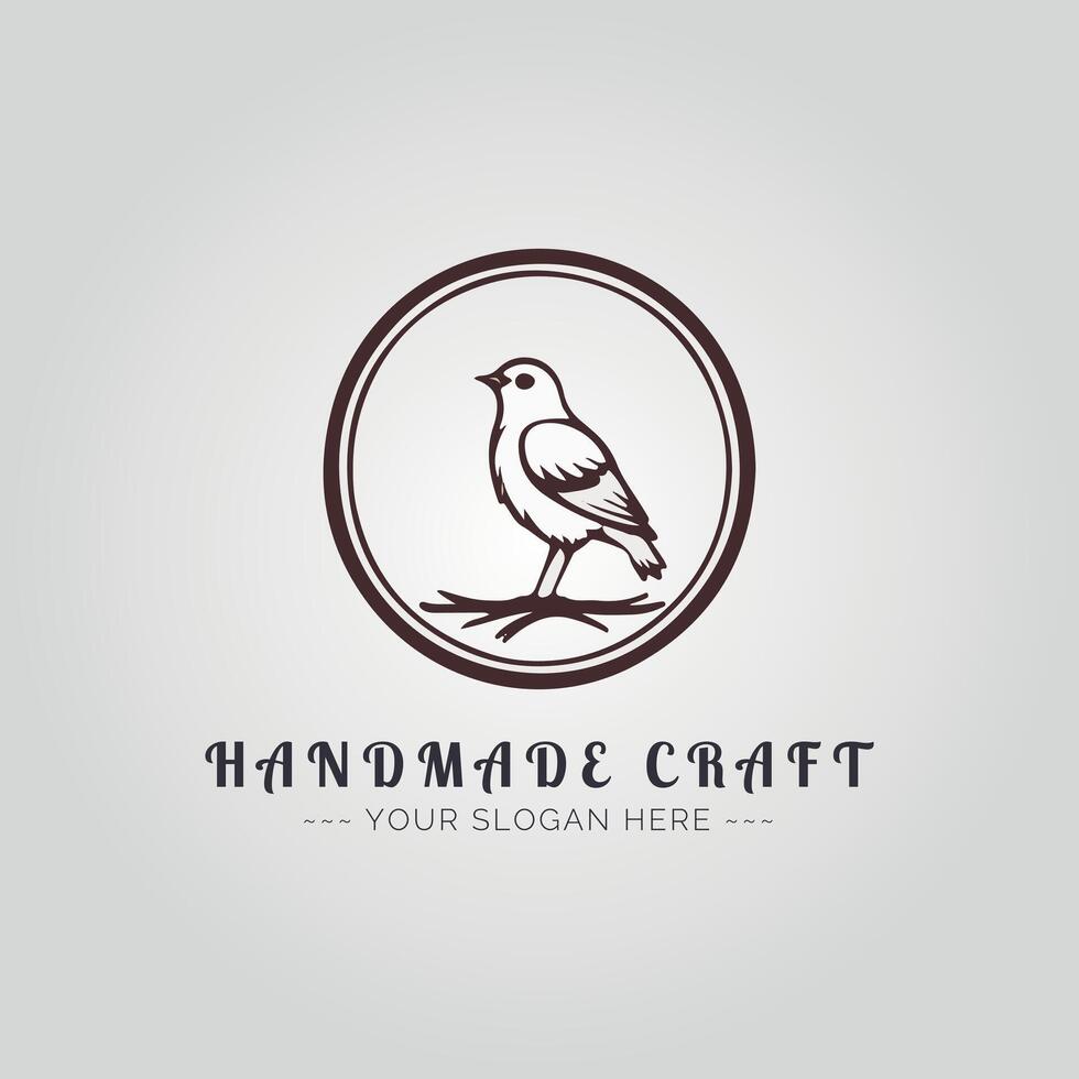 Handmade craft logo design with bird on a branch vector
