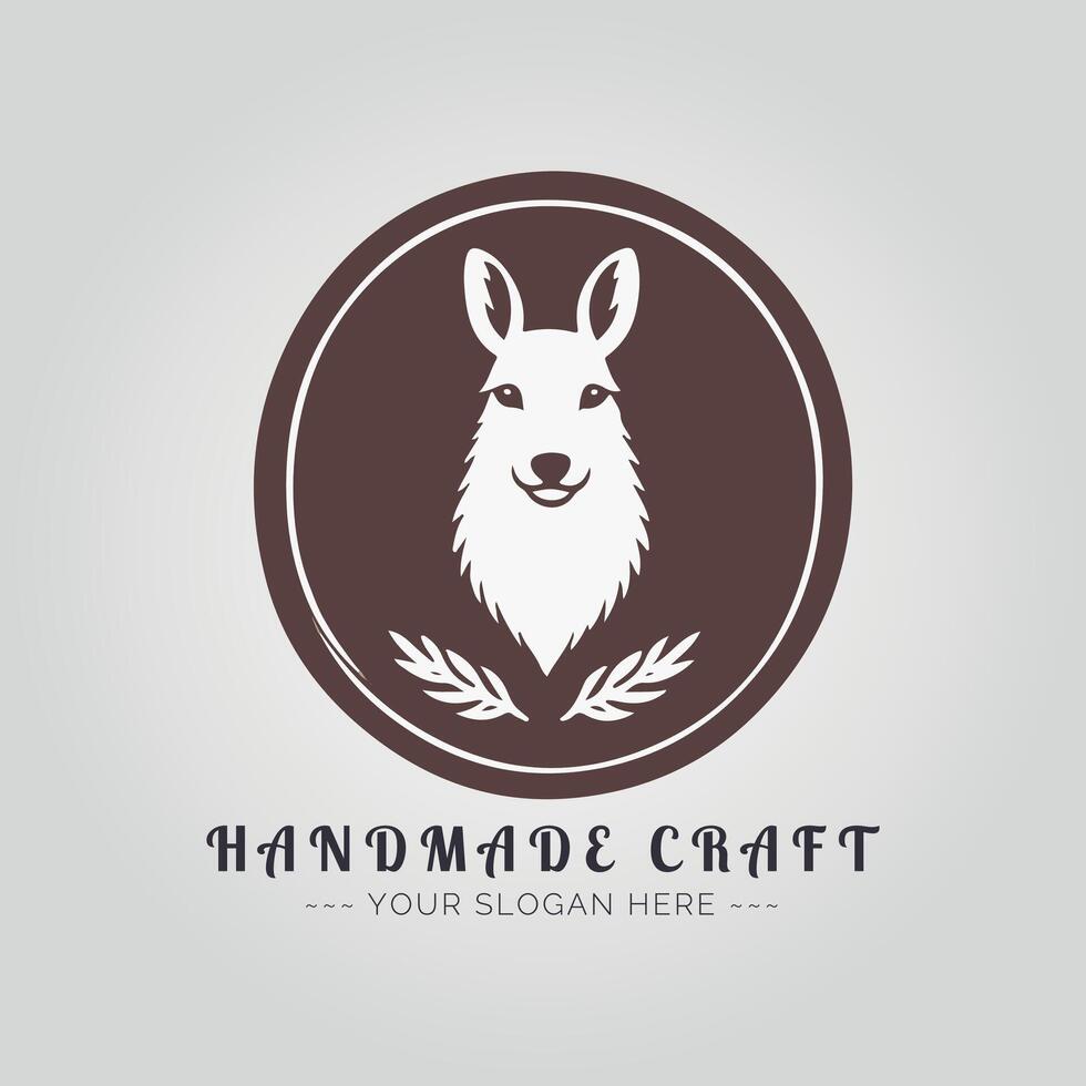 Handmade craft logo template with a llama head vector