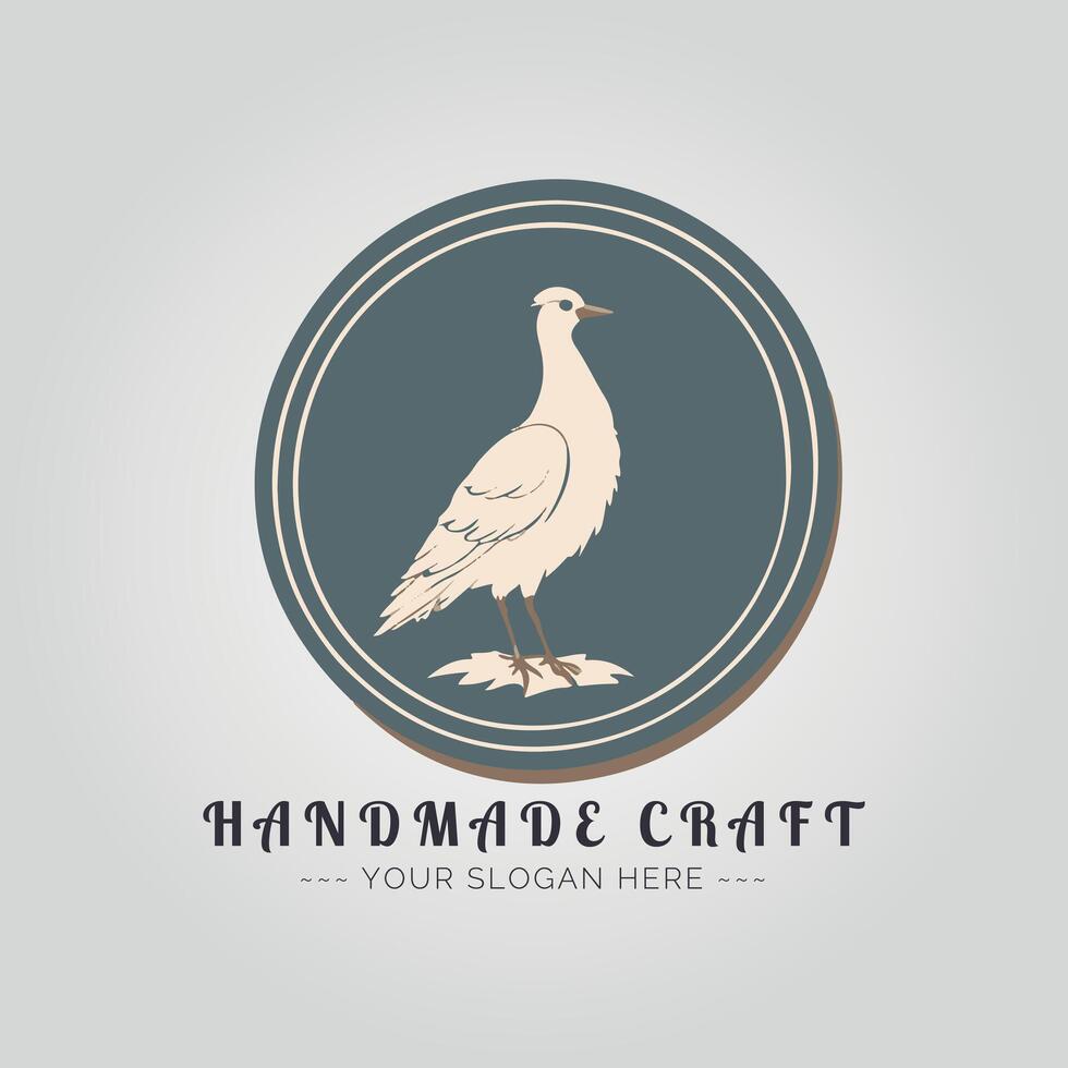 Handmade craft logo with a pigeon vector