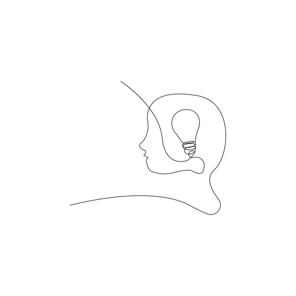 Human brain in one continuous line drawing art illustration psychology concept vector