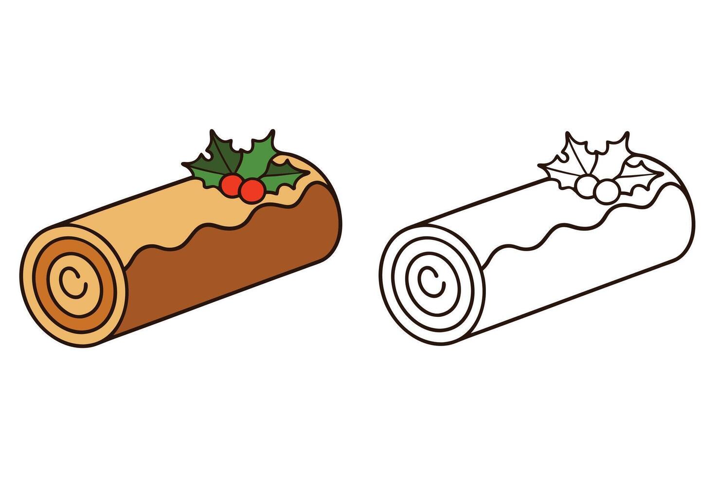 Christmas Yule Log with Holly Decoration Coloring Page for Creative Fun vector