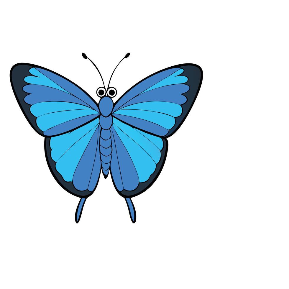 A cartoon blue butterfly with black wings vector