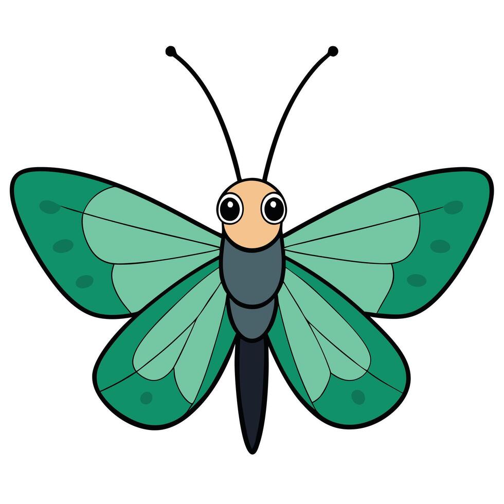 A cartoon butterfly with green wings and black eyes vector