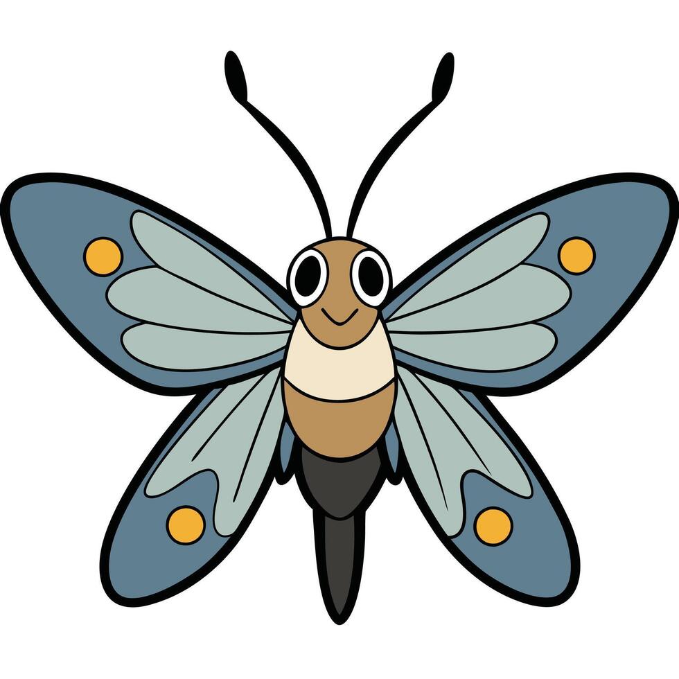 A cartoon butterfly with blue and brown wings vector