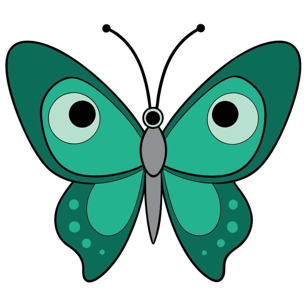 A cartoon butterfly with green eyes and black wings vector