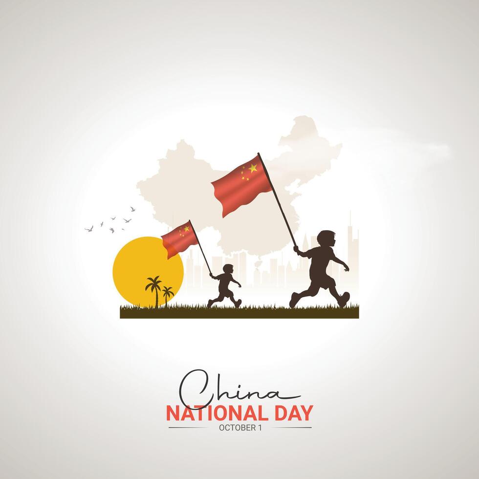 National Day of the People's Republic of China Illustration for October 1st featuring a Waving Flag vector