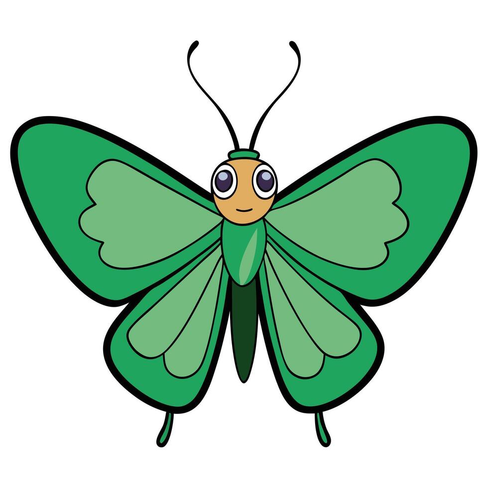 A cartoon green butterfly with big eyes vector