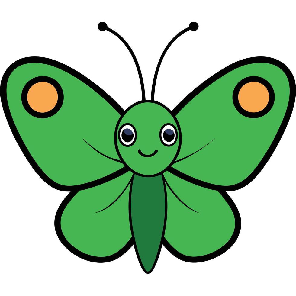 A cartoon green butterfly with orange eyes vector