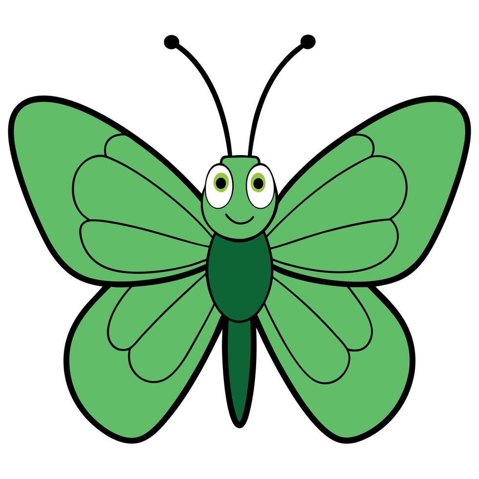 A cartoon green butterfly with a smile vector