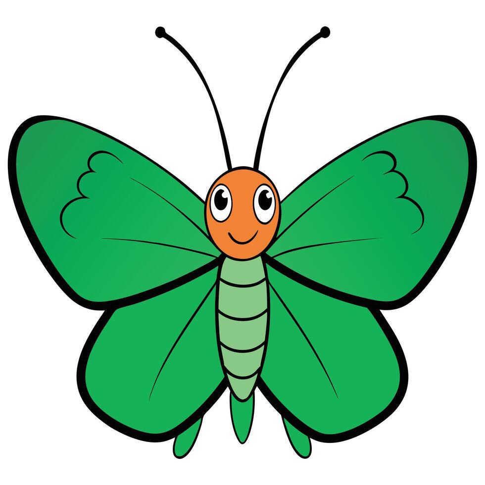 A cartoon green butterfly with a smile vector