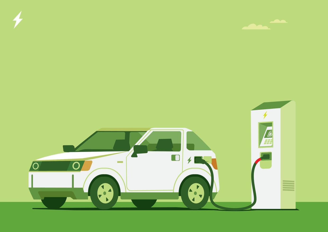 small electric car charging battery at a station on clear sky for better green friendly environment vector