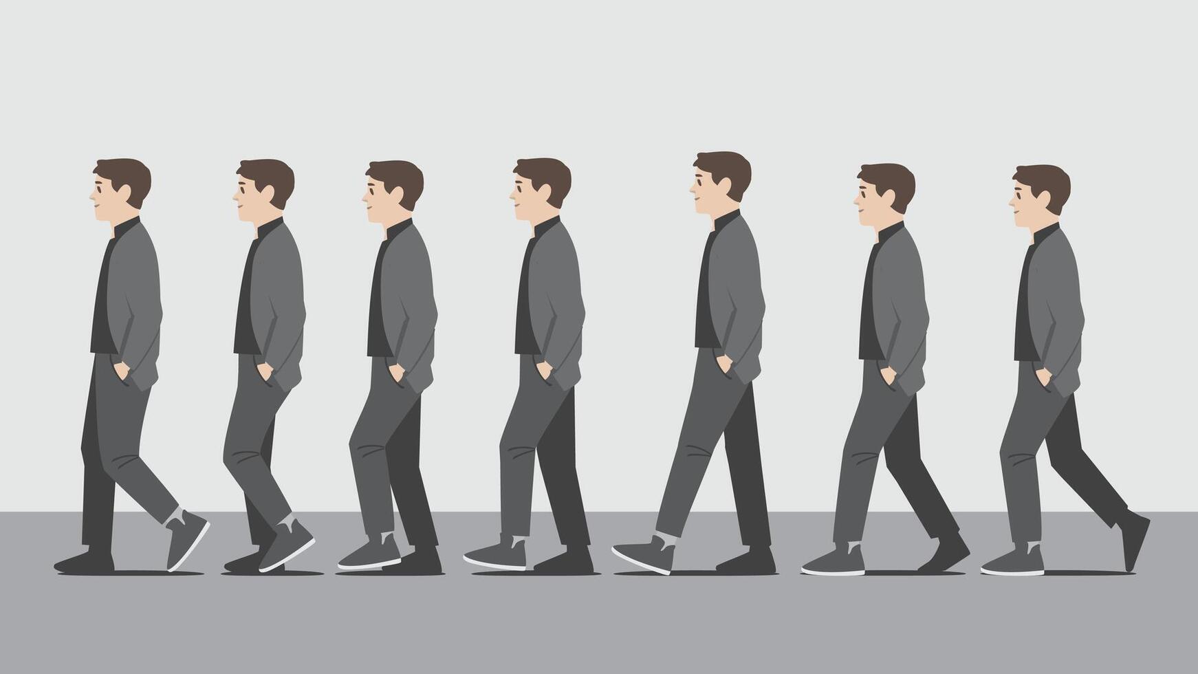 a sequence motion series of man walking in an animated line. vector