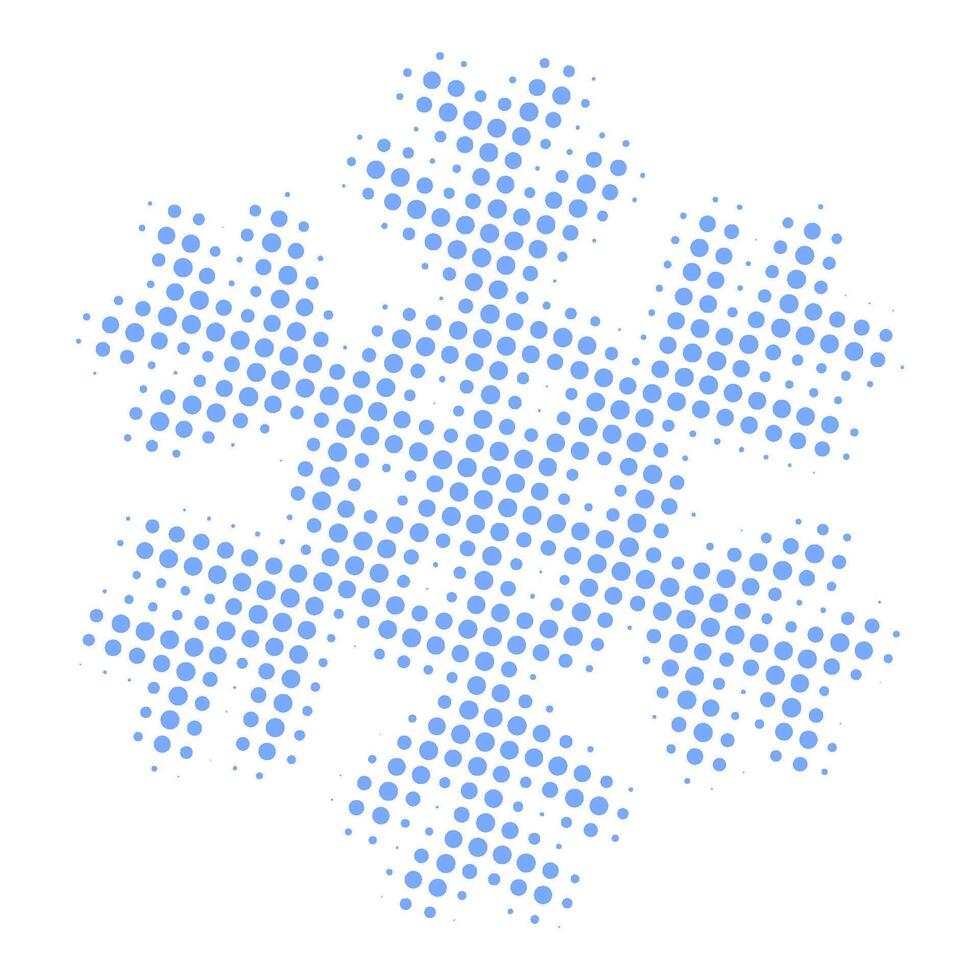 Blue dotted halftone snowflakes isolated on transparent background. vector