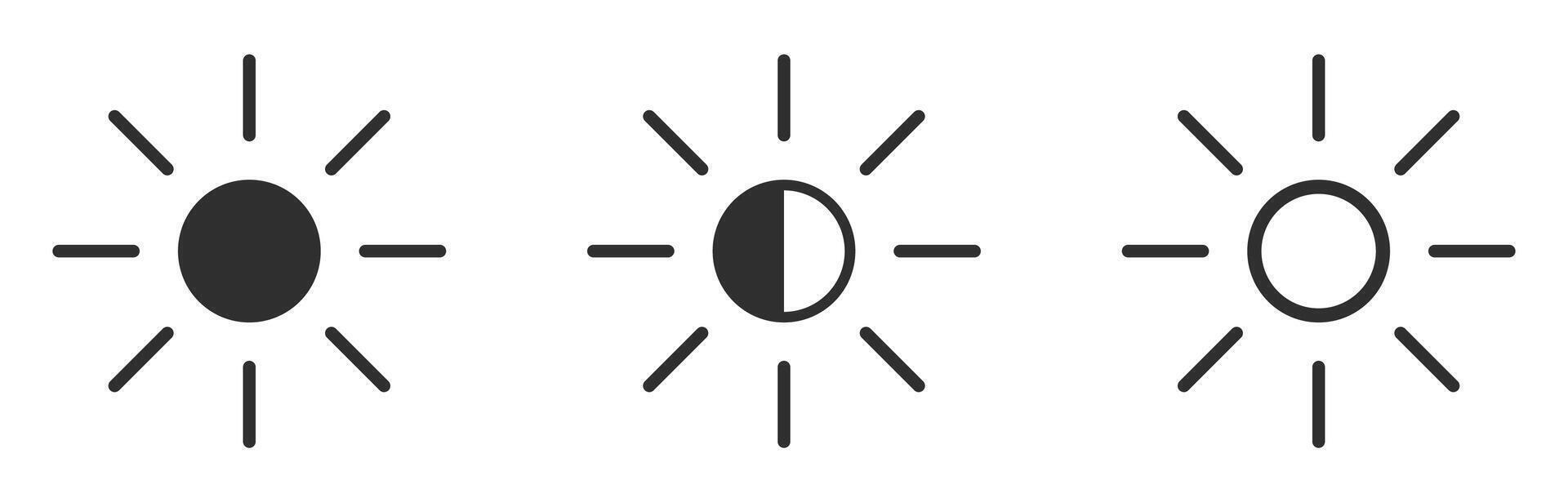 Brightness and contrast level adjustment icon silhouette set. Screen brightness icon for UI UX website, mobile app. Brightness control graduation vector