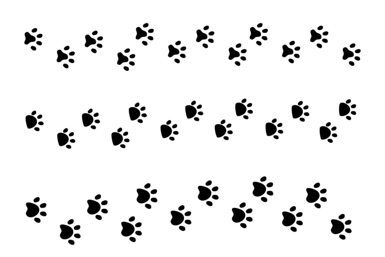 Paw print, dog or cat walk foot trace border. Pet footsteps trail. Simple silhouette step line. Cute marks on white background. vector