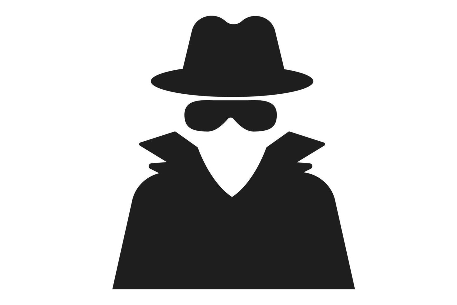 Incognito icon, mystery secret spy or detective silhouette, figure with hat glass or mask. Anonymous invisible character figure. vector