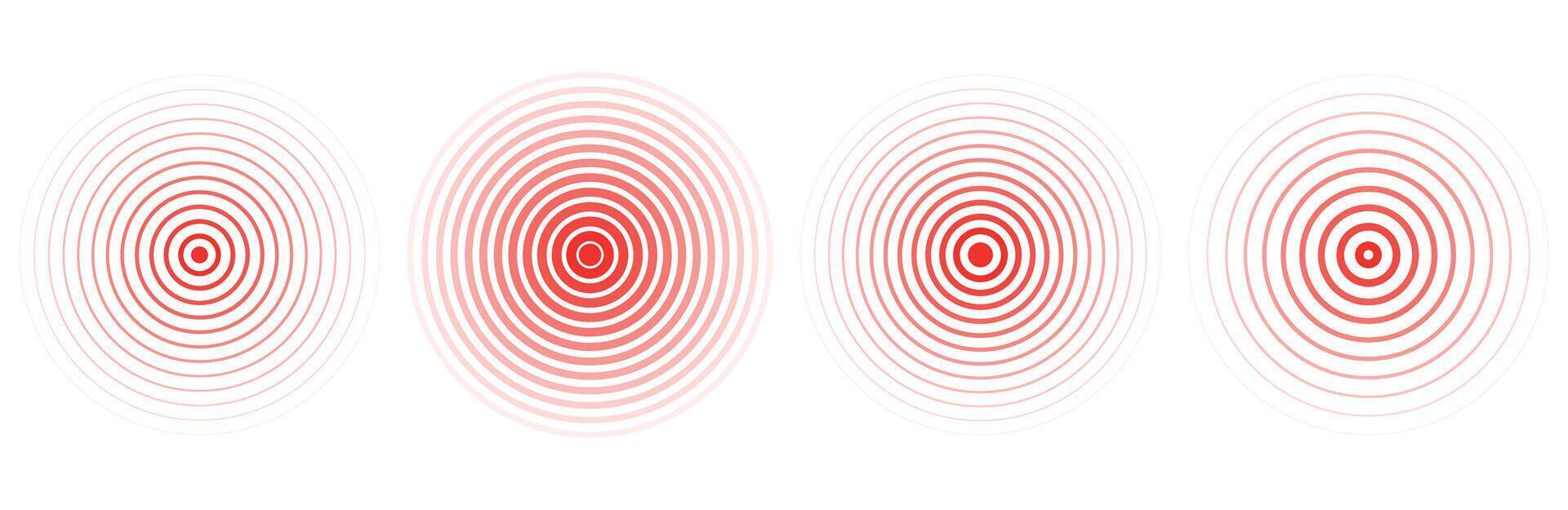 Concentric ripple circles set. Seismic Earthquake alert radar. Radial signal, sonar wave, soundwave rings. touch effect or pulse vector