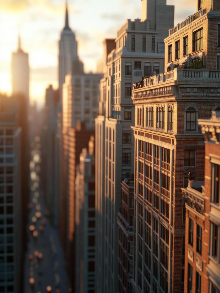 Sunset over Manhattan buildings with a view of the Empire State Building photo