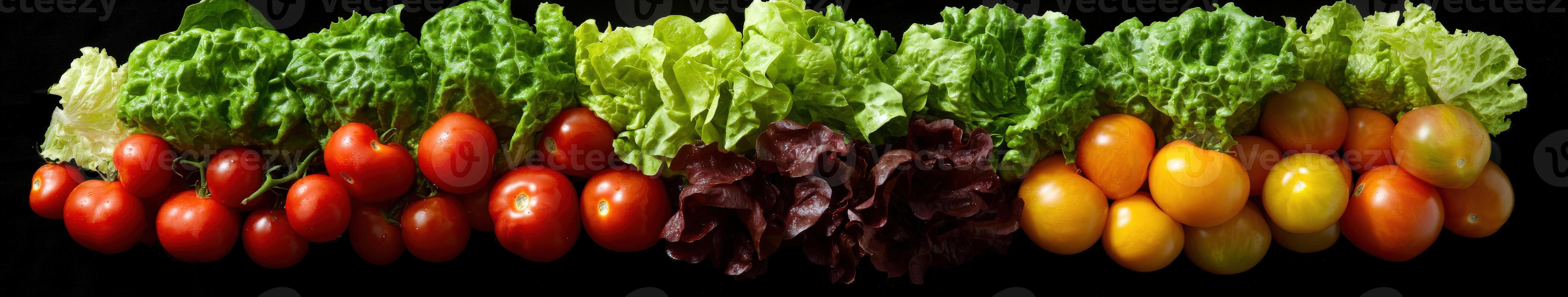 Fresh and vibrant assortment of vegetables displayed on black background photo