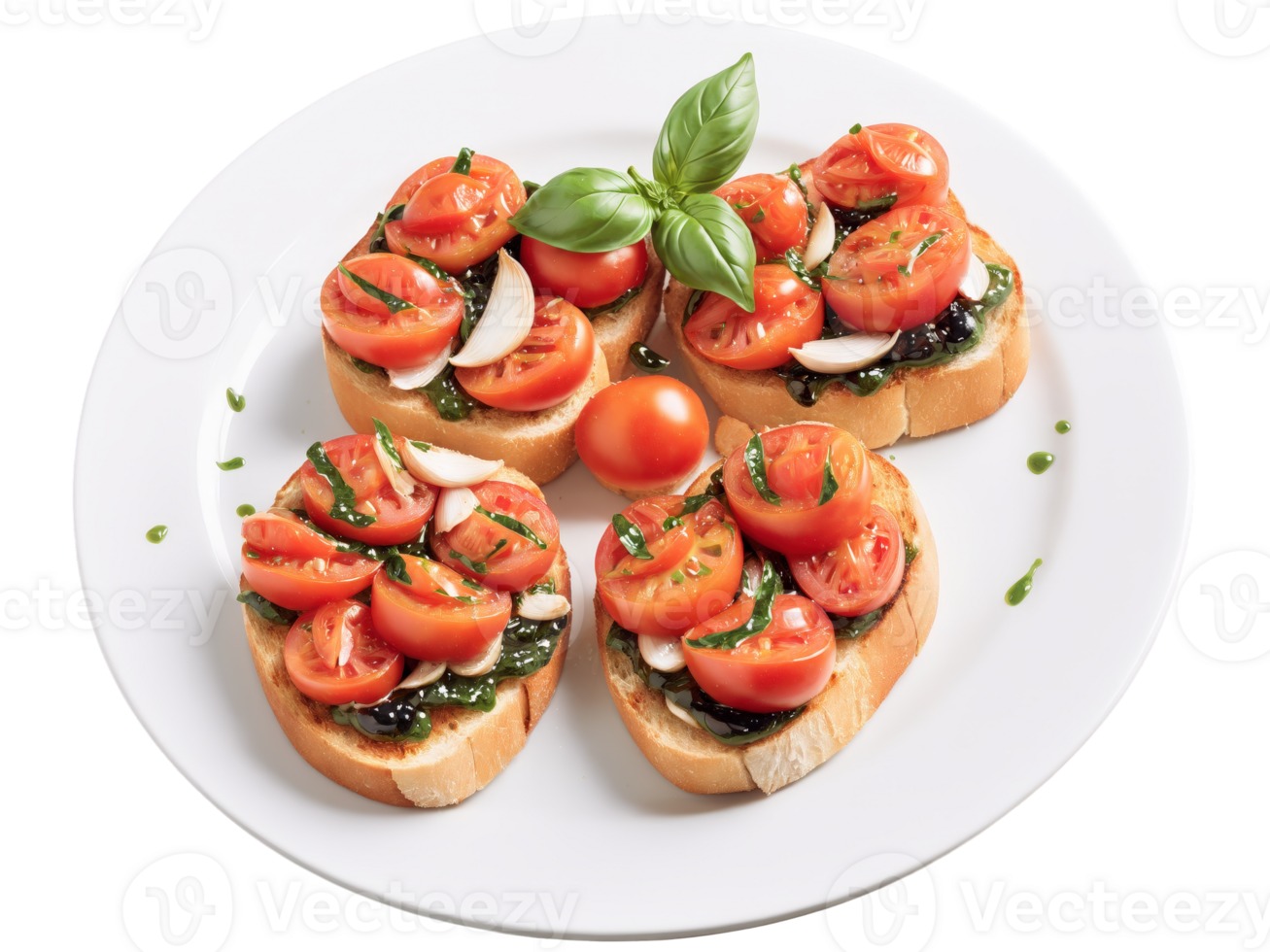 Italian bruschetta with fresh tomatoes, basil, and garlic, olive oil drizzle. png