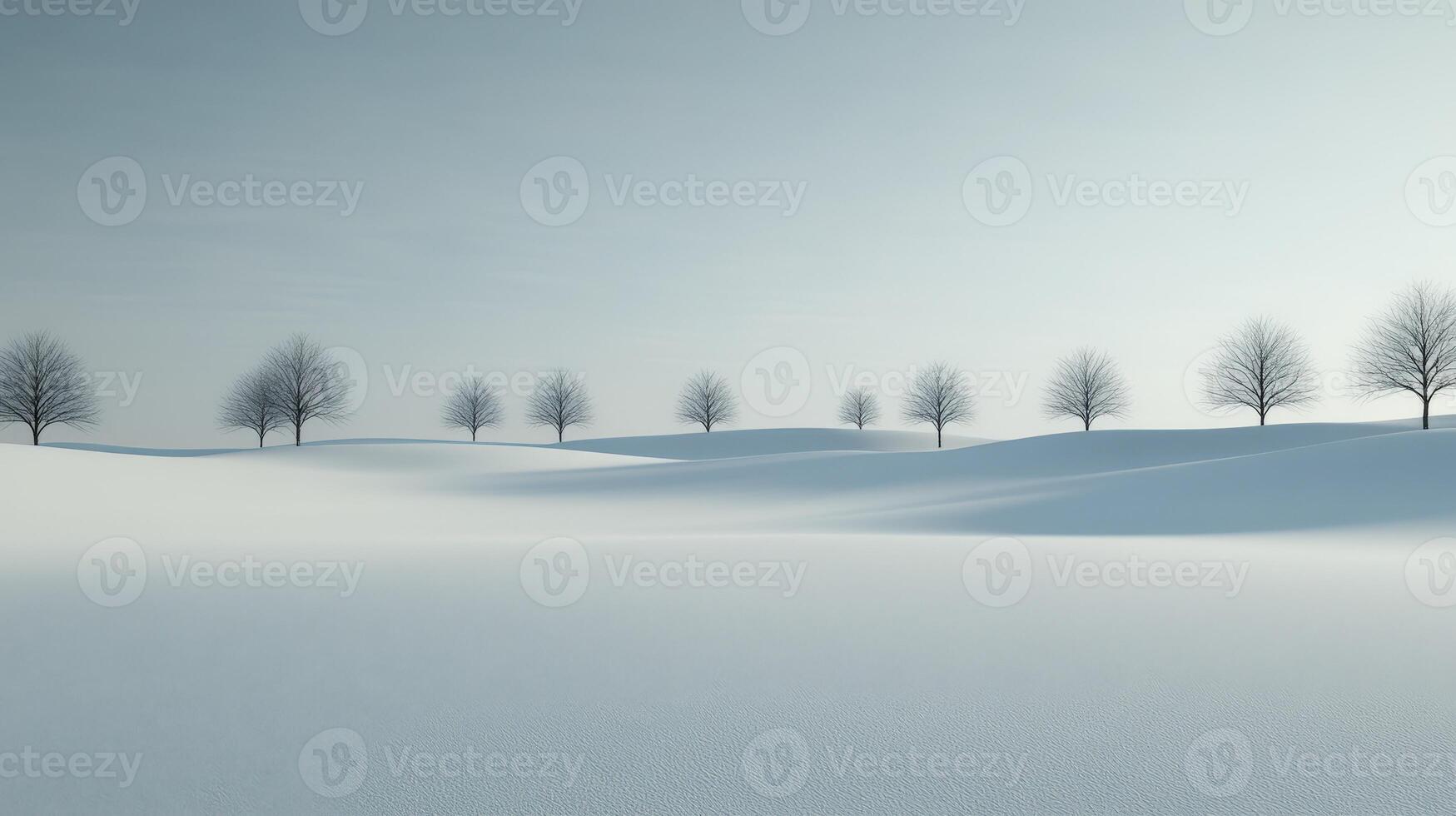 Winter landscape with bare trees and gentle snow-covered hills photo