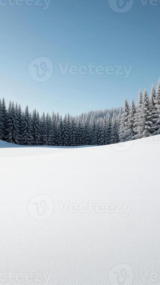 Serene winter landscape with snow-covered trees and clear sky photo
