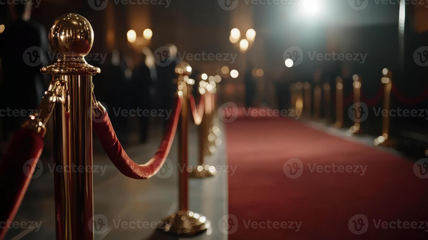 Elegant red carpet event with golden stanchions and soft lighting photo