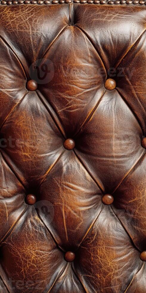 Detailed close-up of vintage leather upholstery with button tufting photo