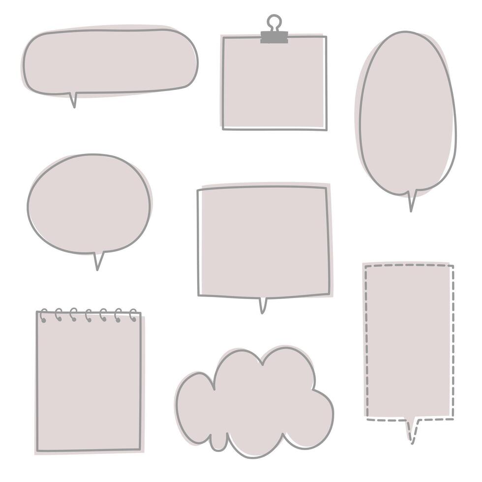 collection set of minimal doodle hand draw speech bubble balloon, think speak talk text box banner vector