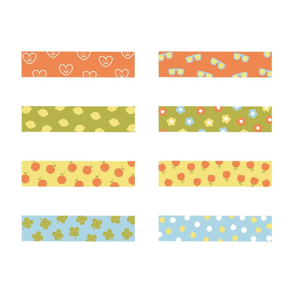 Collection set of washi tape scrapbook stripes, sticky label tags and decorative scotch strip paper sticker tape vector