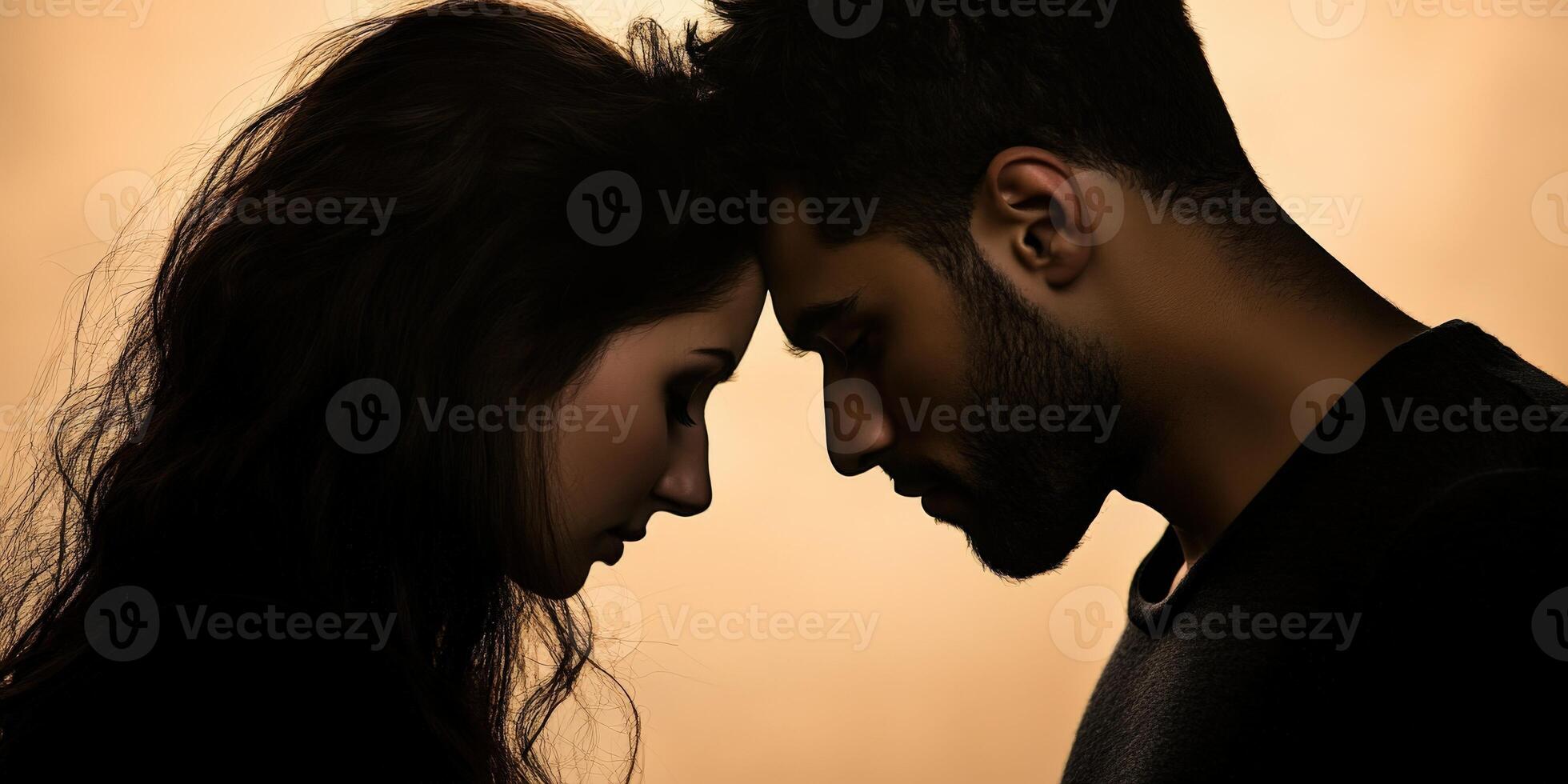Romantic silhouette of a couple sharing a quiet moment together photo