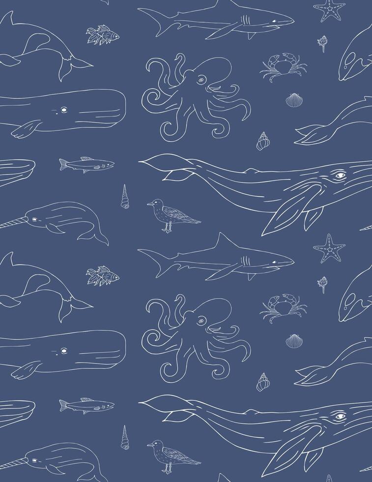 Seamless pattern of sea animals and fish vector