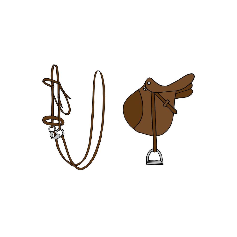 Equestrian horse bridle and saddle vector