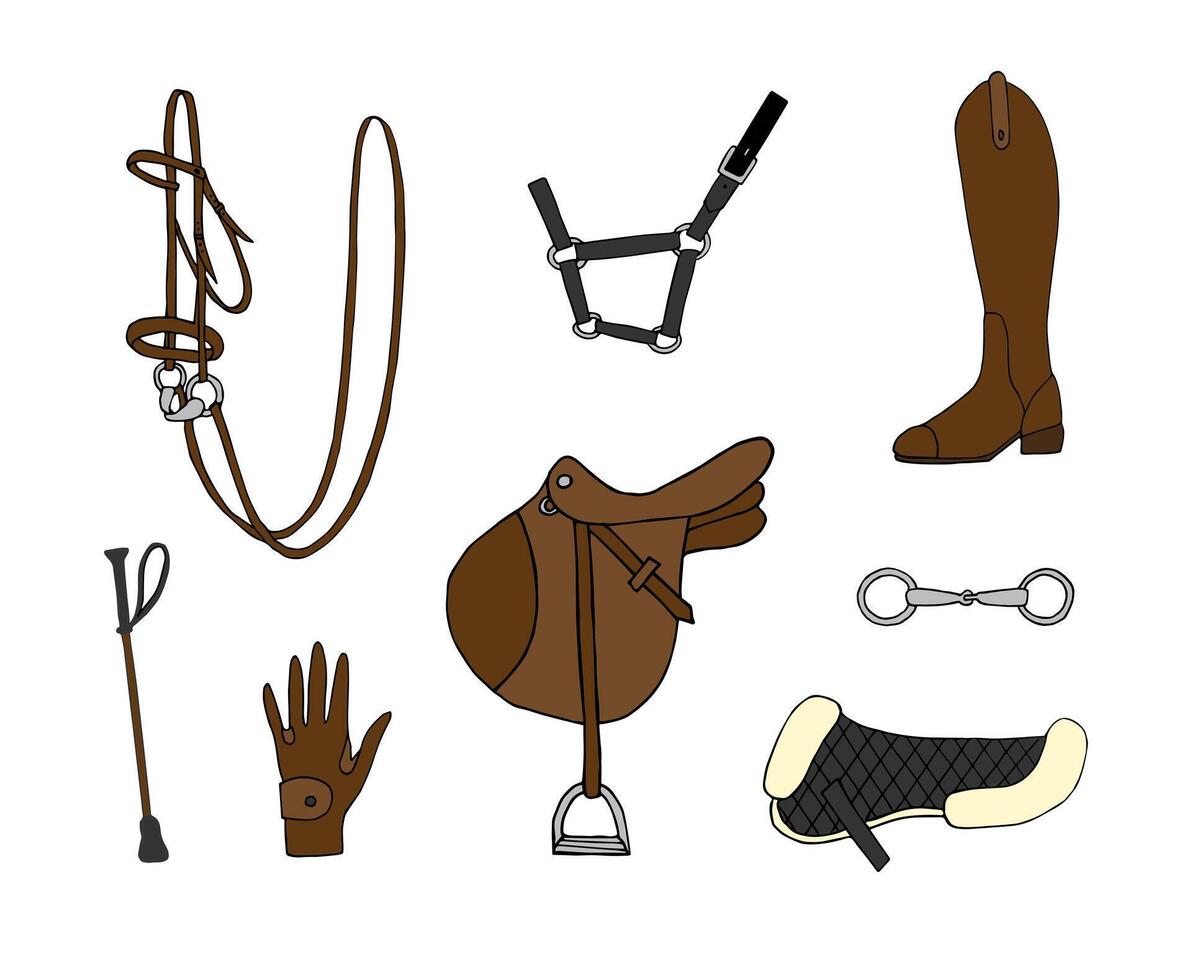 Bundle of sketch horse equipment vector