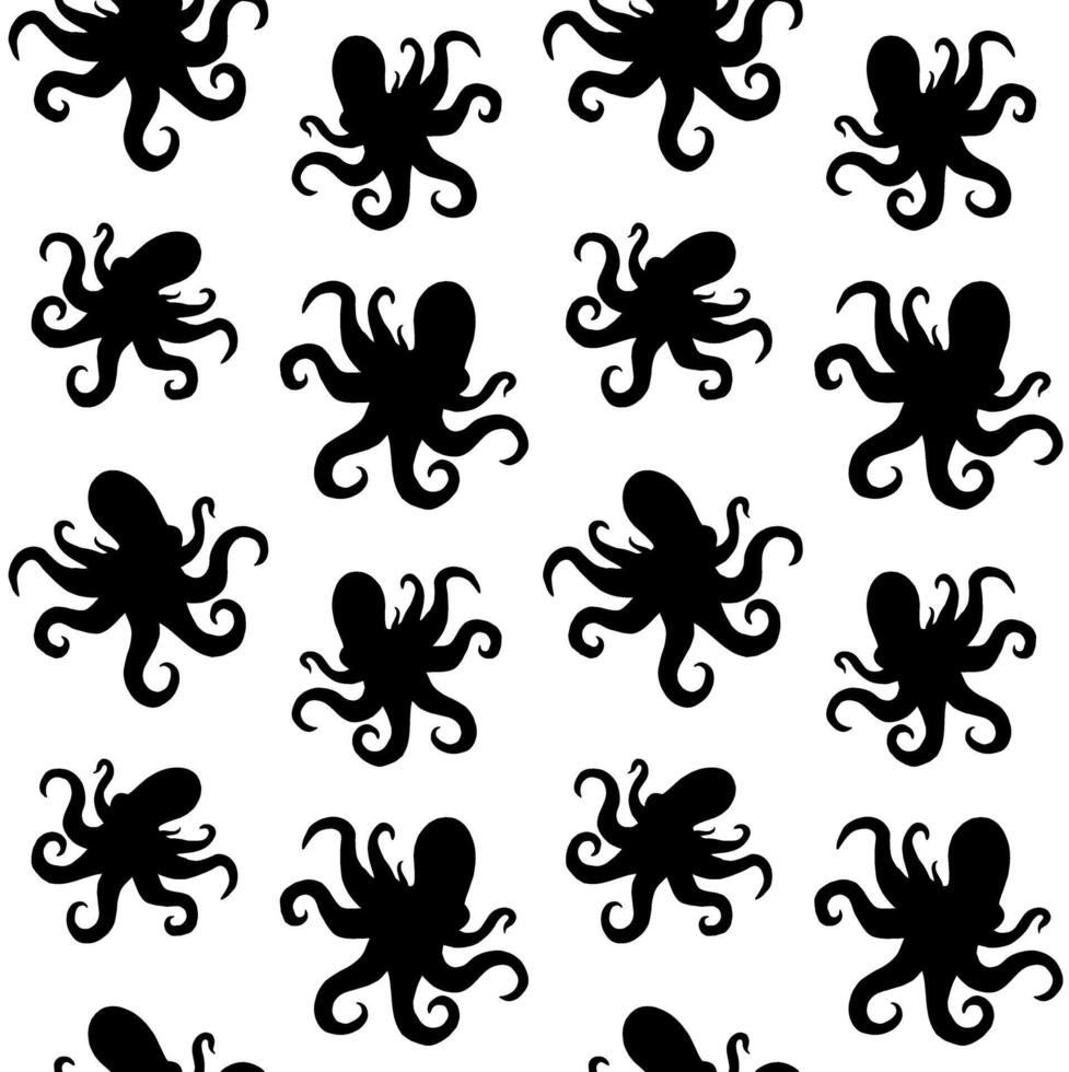 Seamless pattern of sketch octopus silhouette vector
