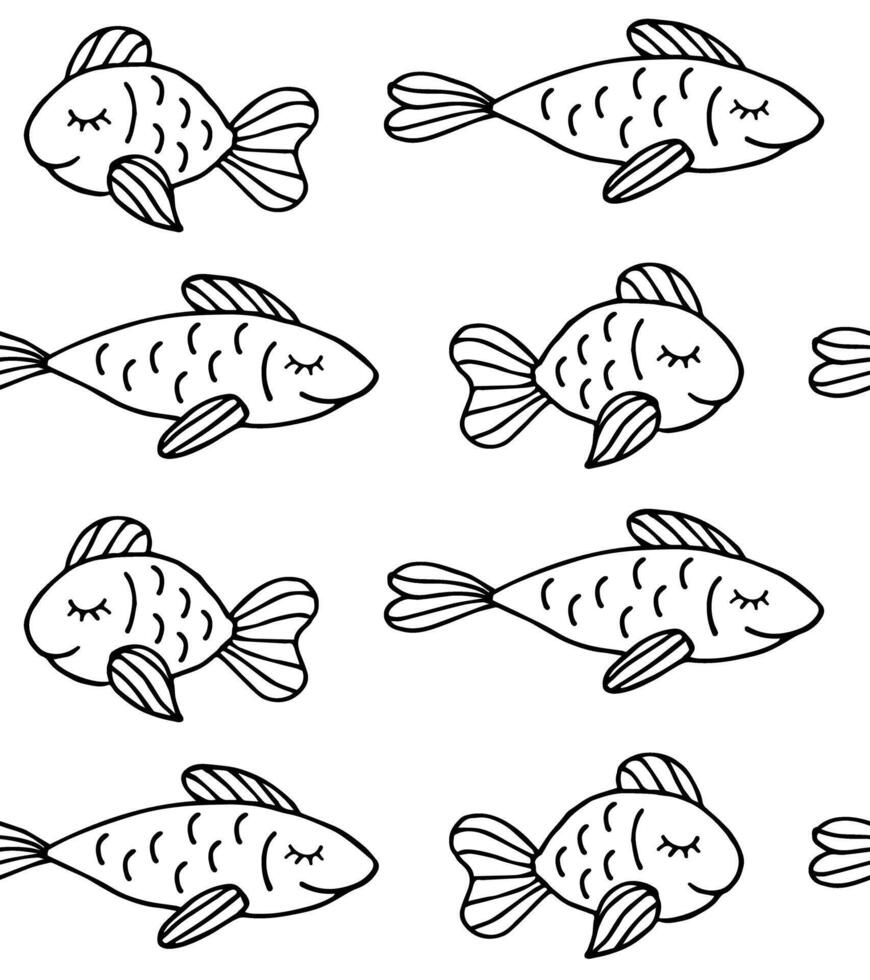 Seamless pattern of hand drawn fish vector