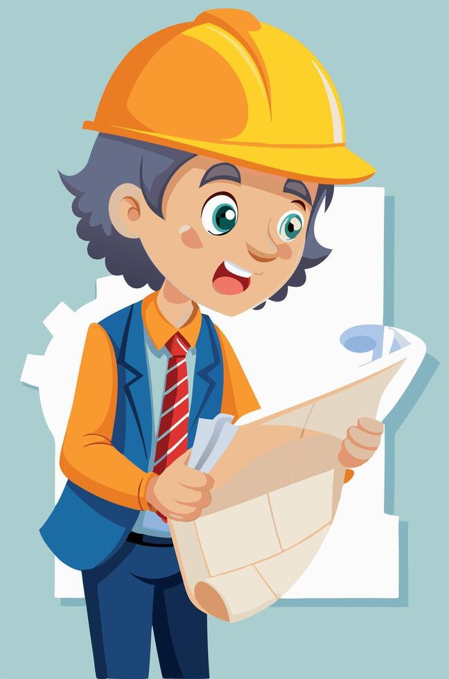 Shocked engineer reading a technical drawing or blueprint vector