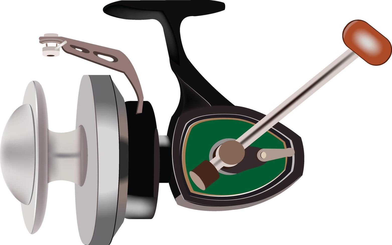 A fishing reel with a handle and a reel vector