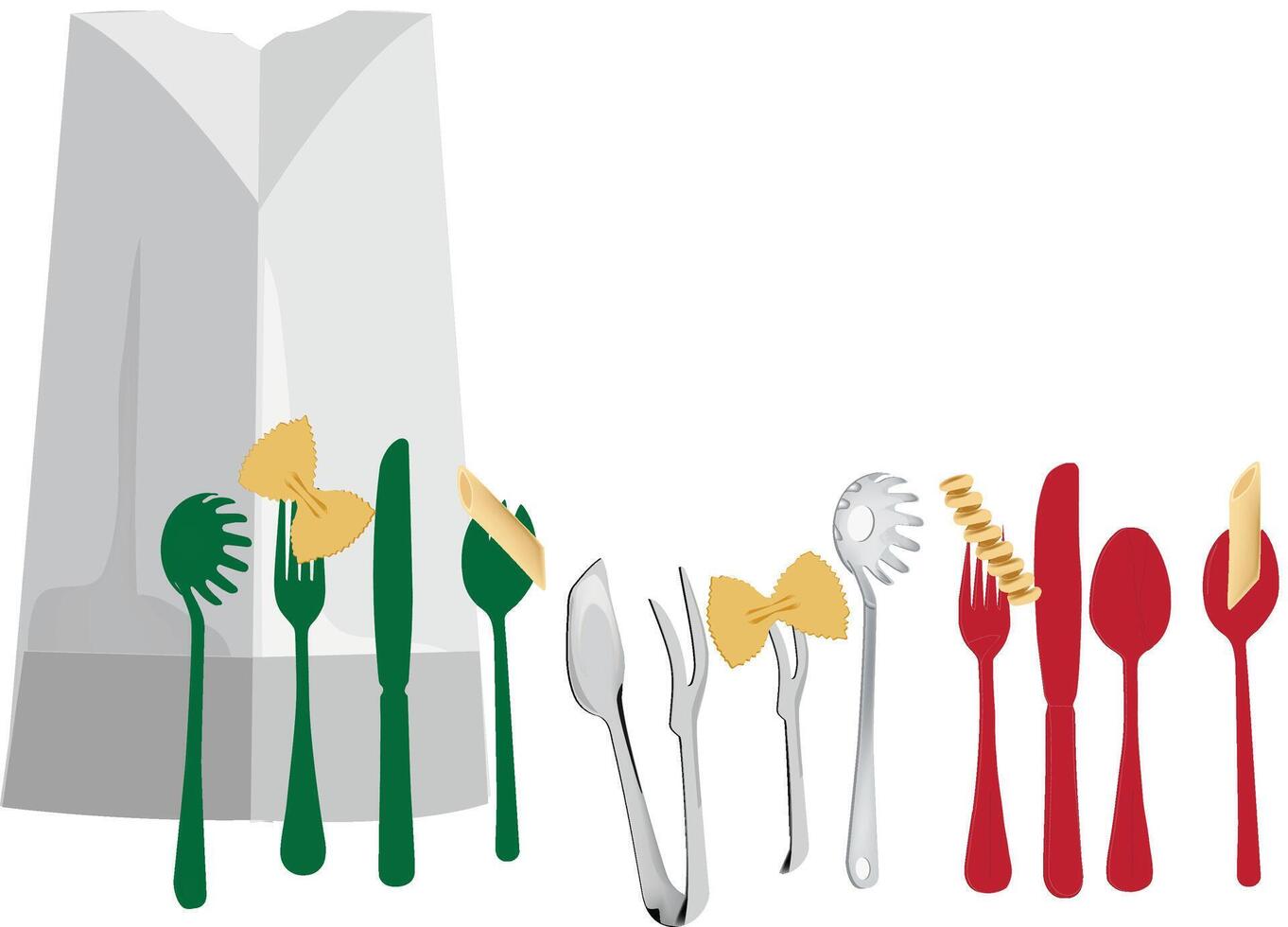 A set of utensils with pasta and a napkin vector