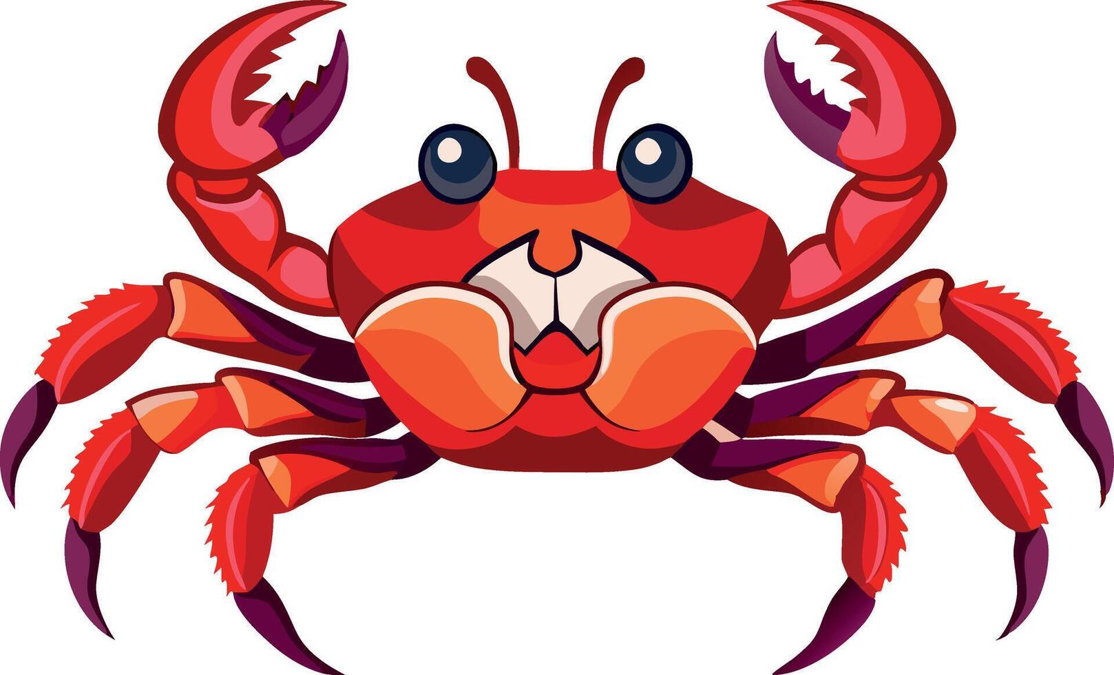 Red cartoon crab opening its claws on white background vector
