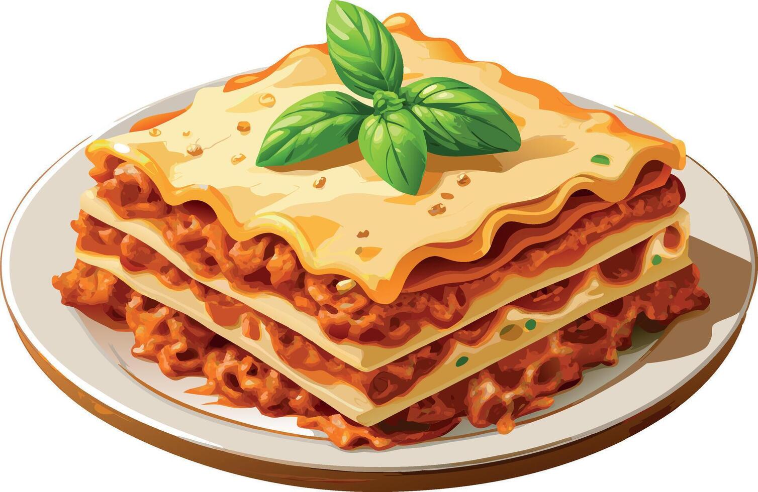 Delicious lasagna bolognese dish decorated with fresh basil leaves vector