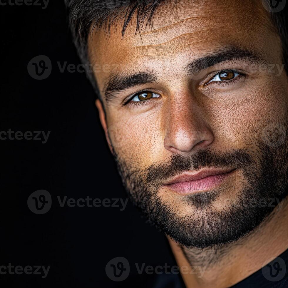 Portrait of a man with a thoughtful expression and dark background photo