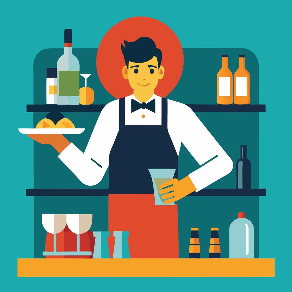 Bartender in Bar Flat vector