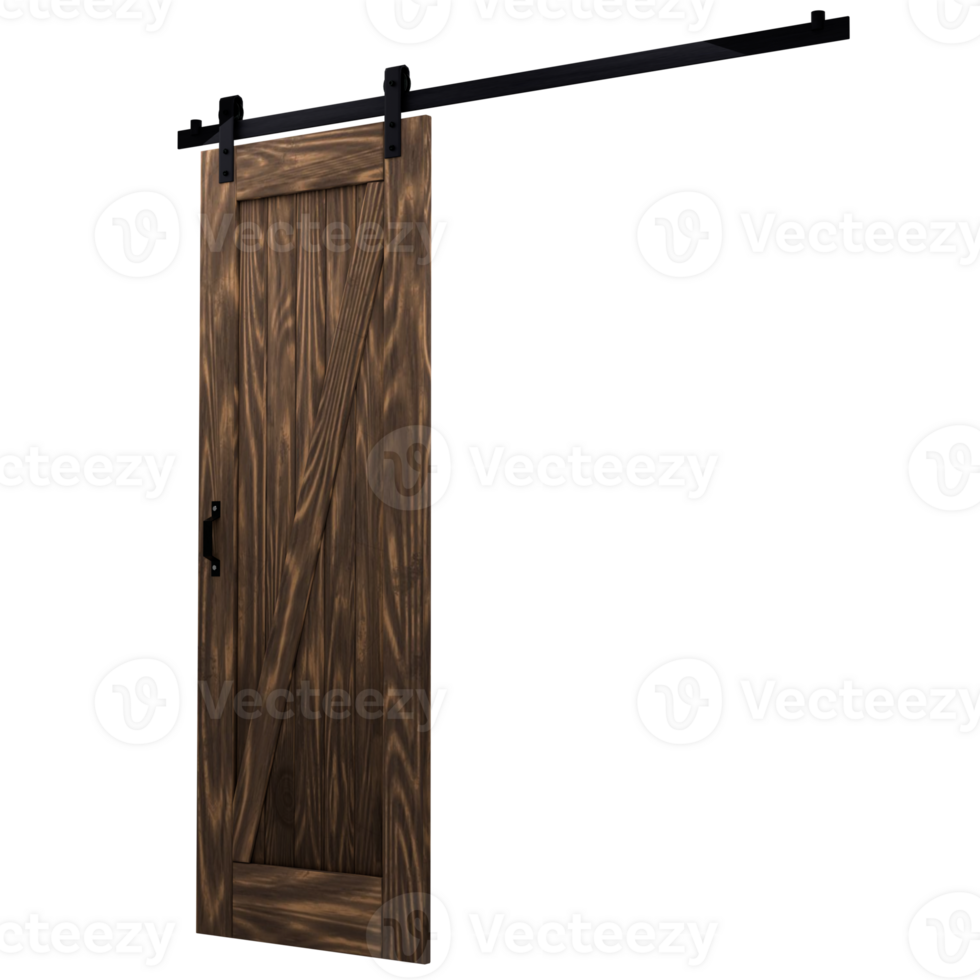 A wooden sliding door with black hardware png