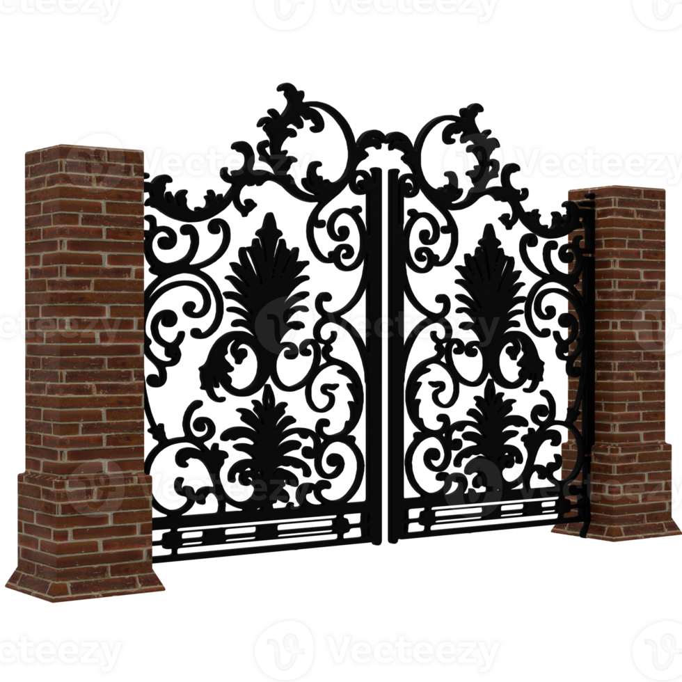 A black gate with ornate designs on it png