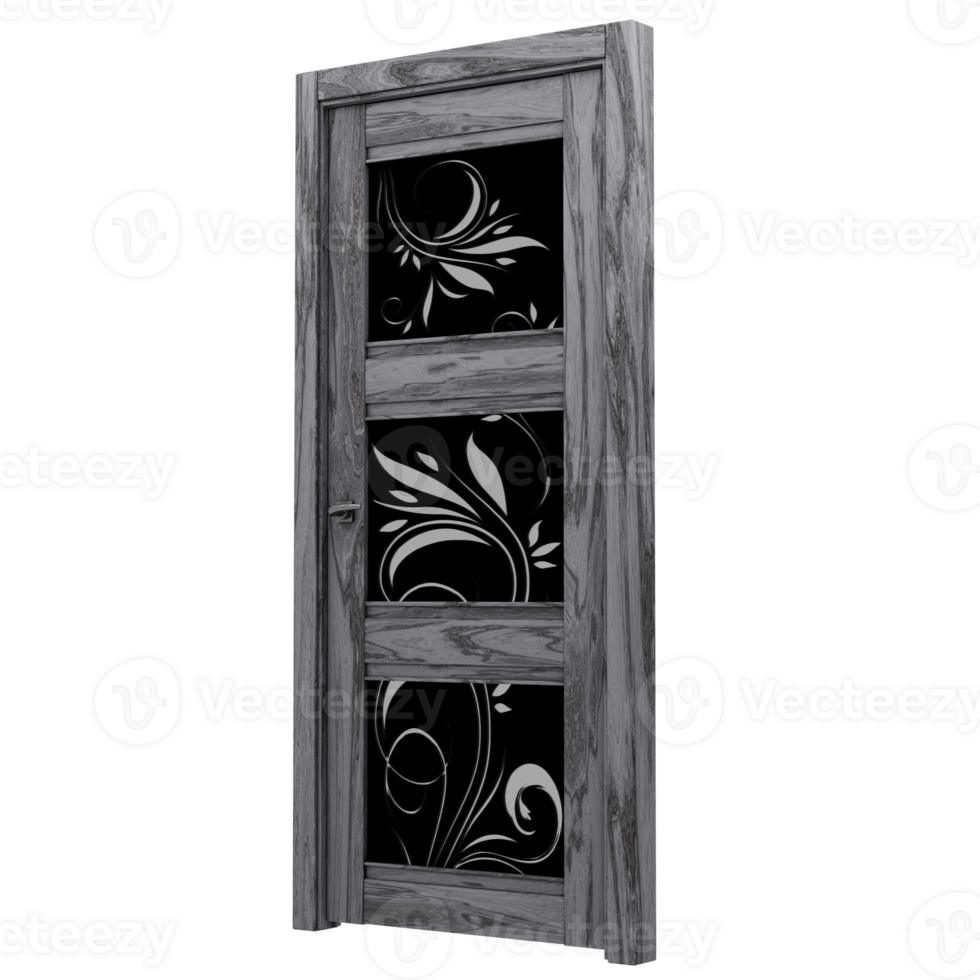 A black and white image of a door with a decorative design png