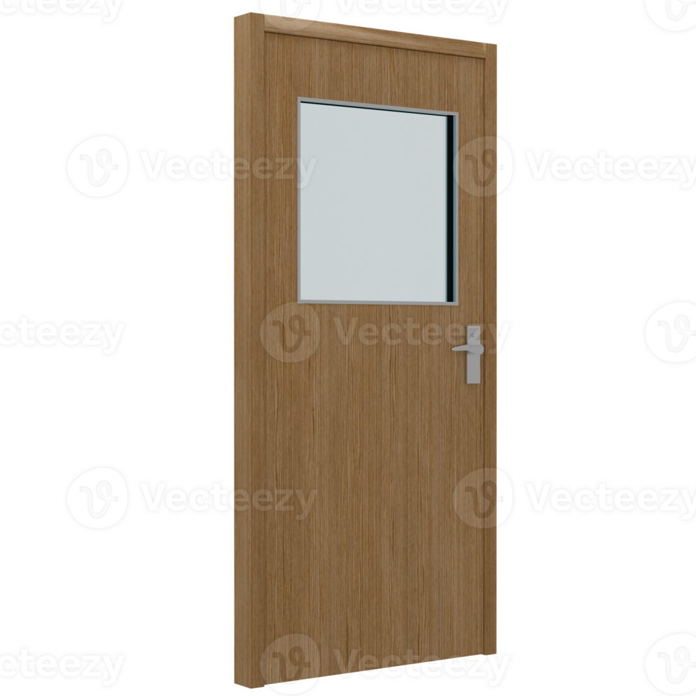 A wooden door with glass on the inside png