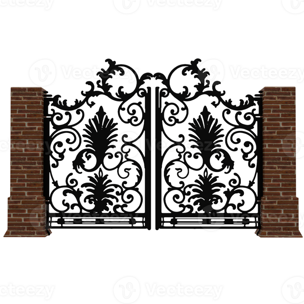 An illustration of a black iron gate with ornate designs png