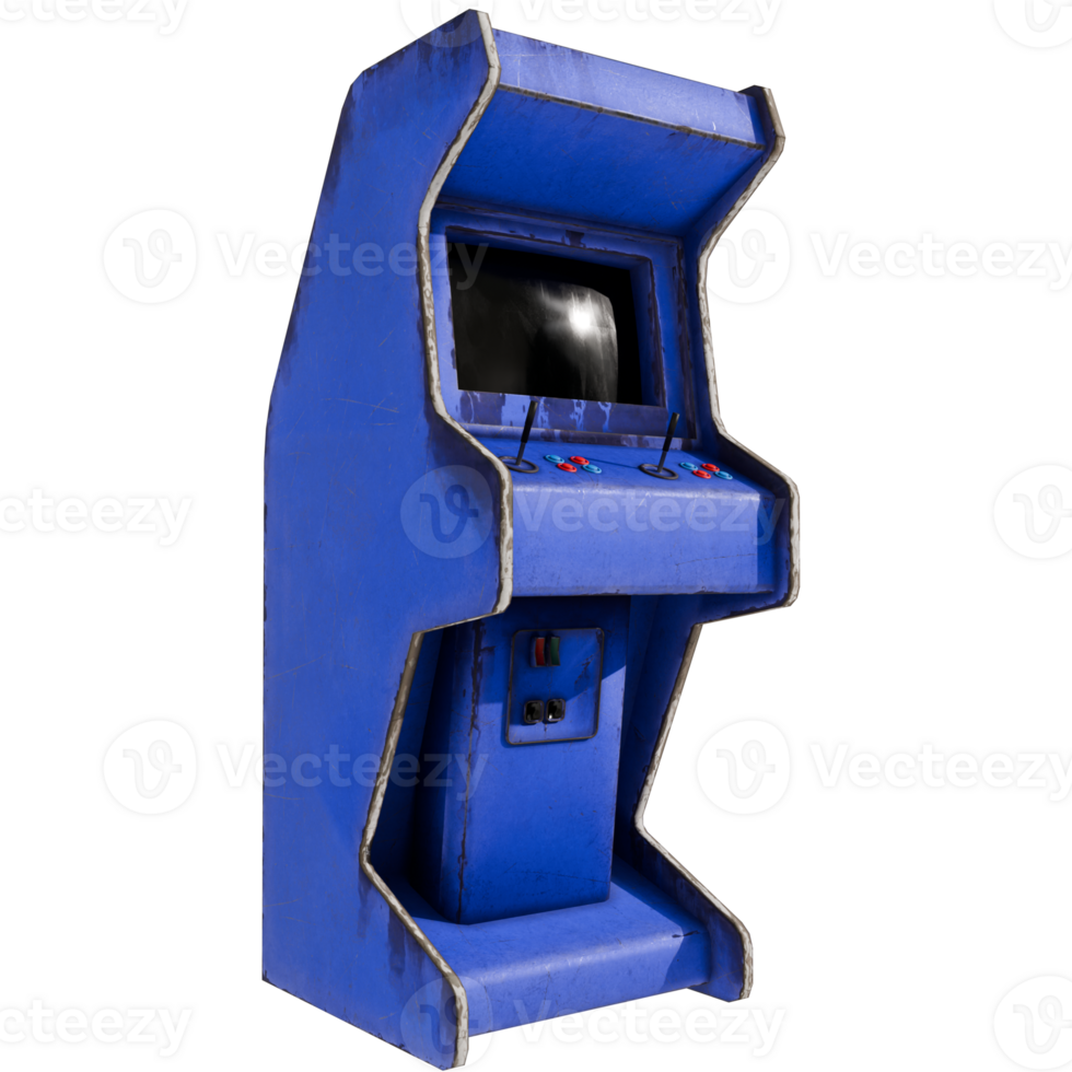 A blue arcade machine with a screen on it png